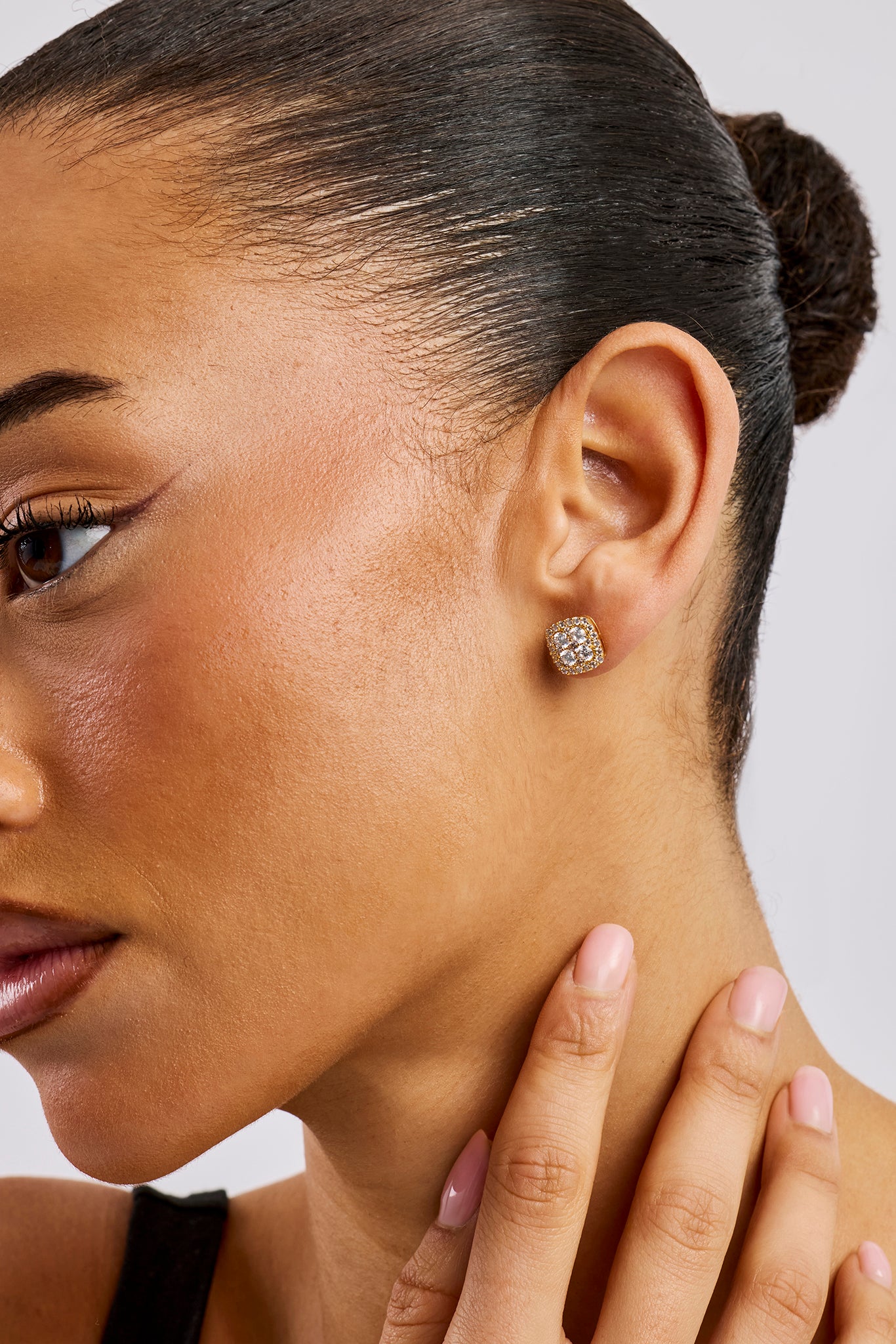 Iced Square Earrings - 10mm - Gold